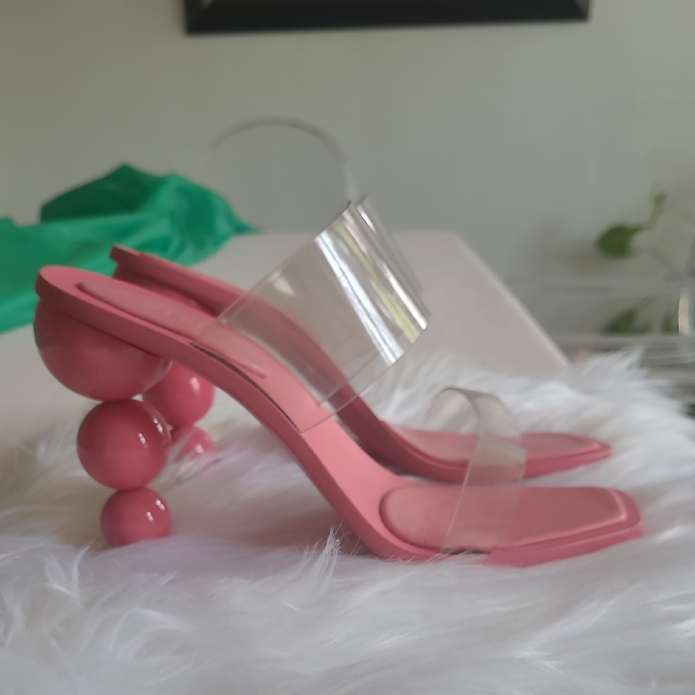 Stylish Pink Women's Heels with Clear Straps
